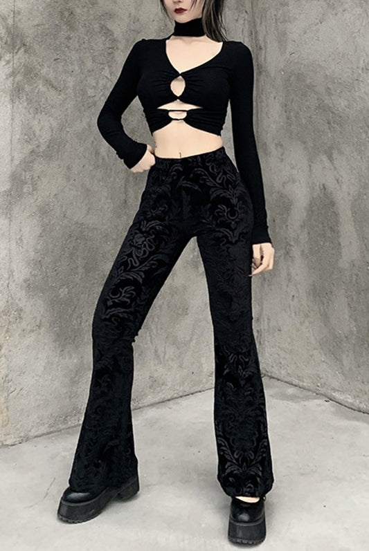 Scarlett Velvet Embossed Pants Black
